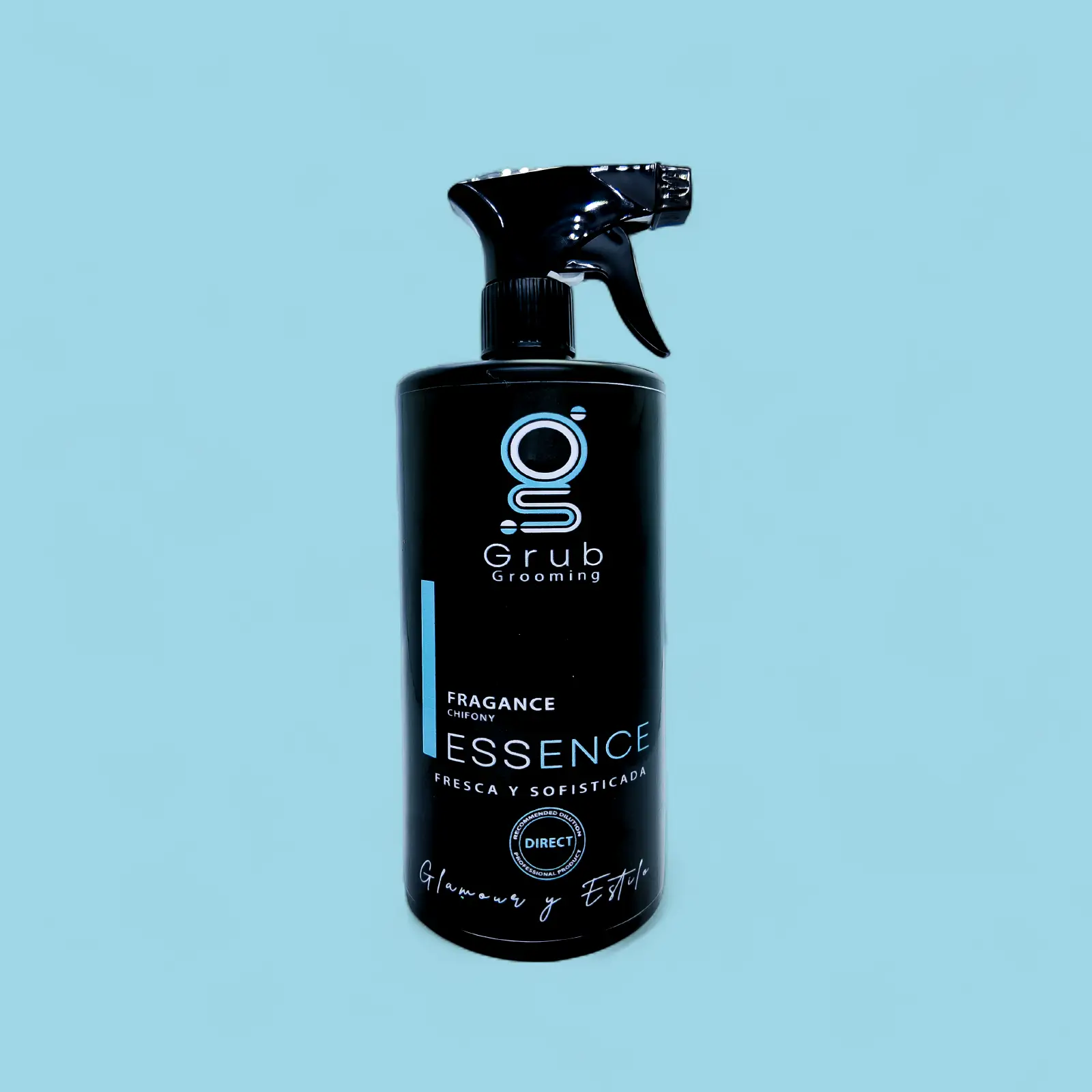 Fragancia Essence Chifony de GRUB Grooming en botella de 1000 mL. Ideal para salones de grooming. Fragancia fresca y sofisticada para perfumar el pelaje con un aroma elegante y refinado. Hecho en Colombia.