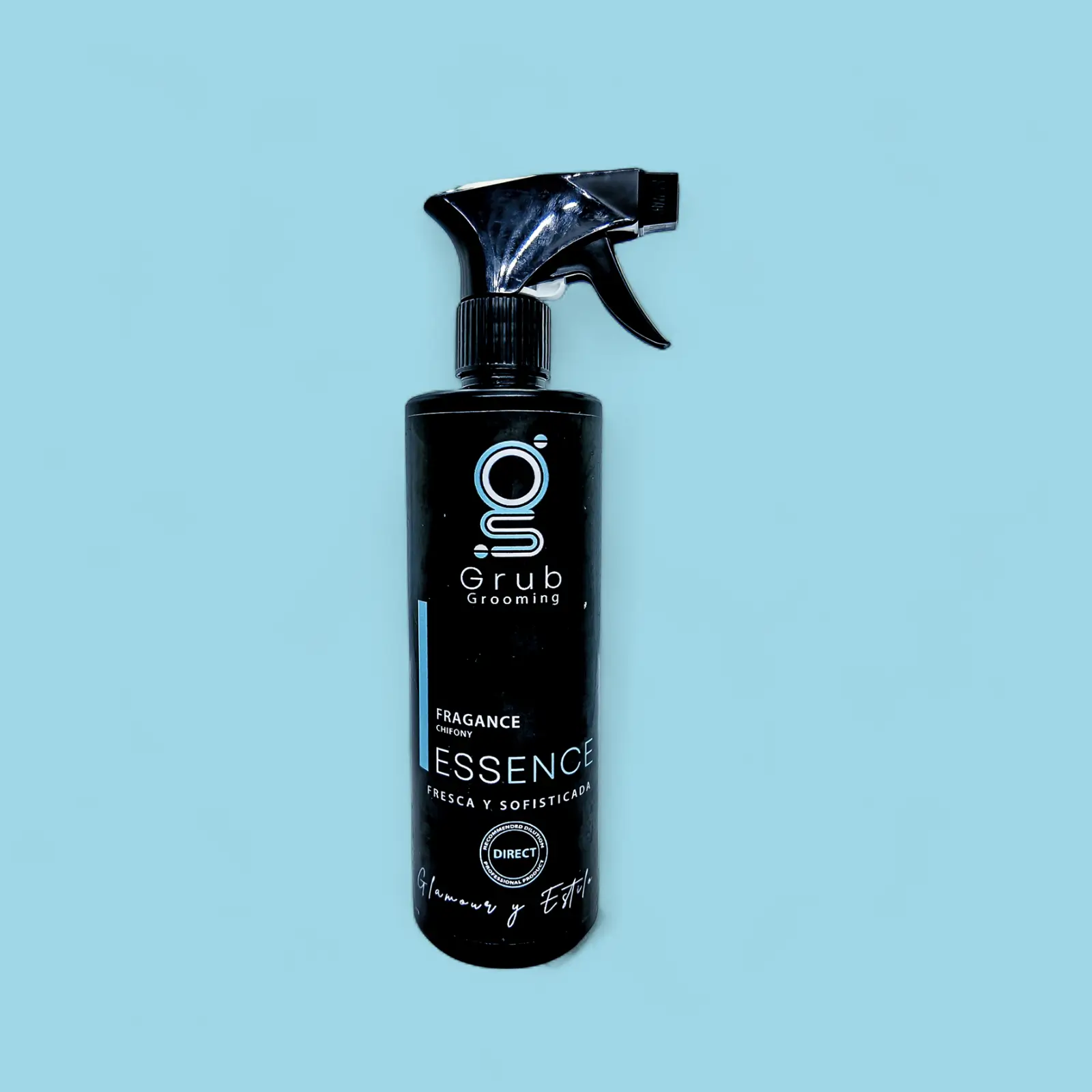 Fragancia Essence Chifony de GRUB Grooming en botella de 500 mL. Diseñada para groomers profesionales que buscan un aroma fresco y sofisticado para sus mascotas. Glamour y Estilo.