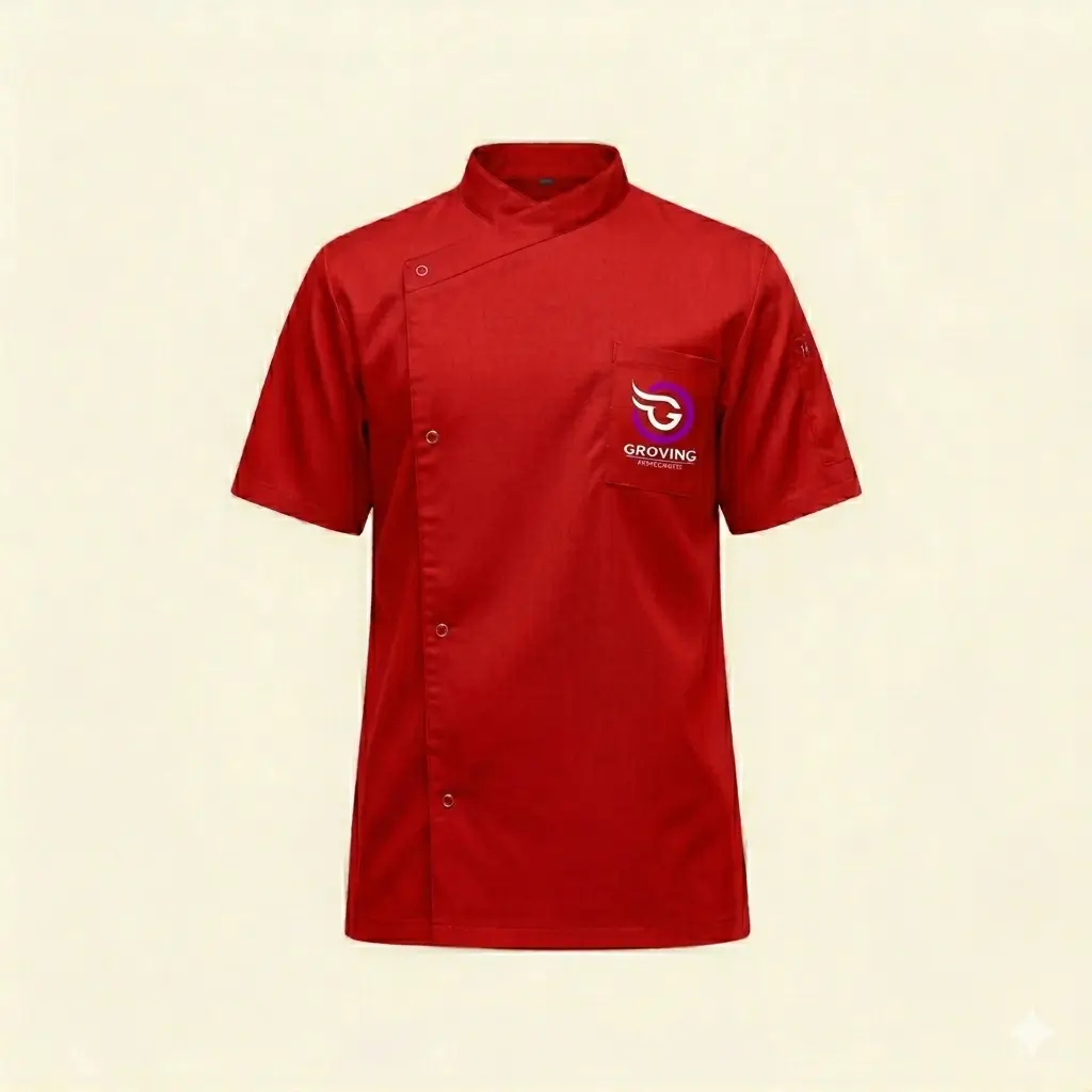 Camisa profesional roja de Groving Professional diseñada para el alto rendimiento de peluqueros caninos.