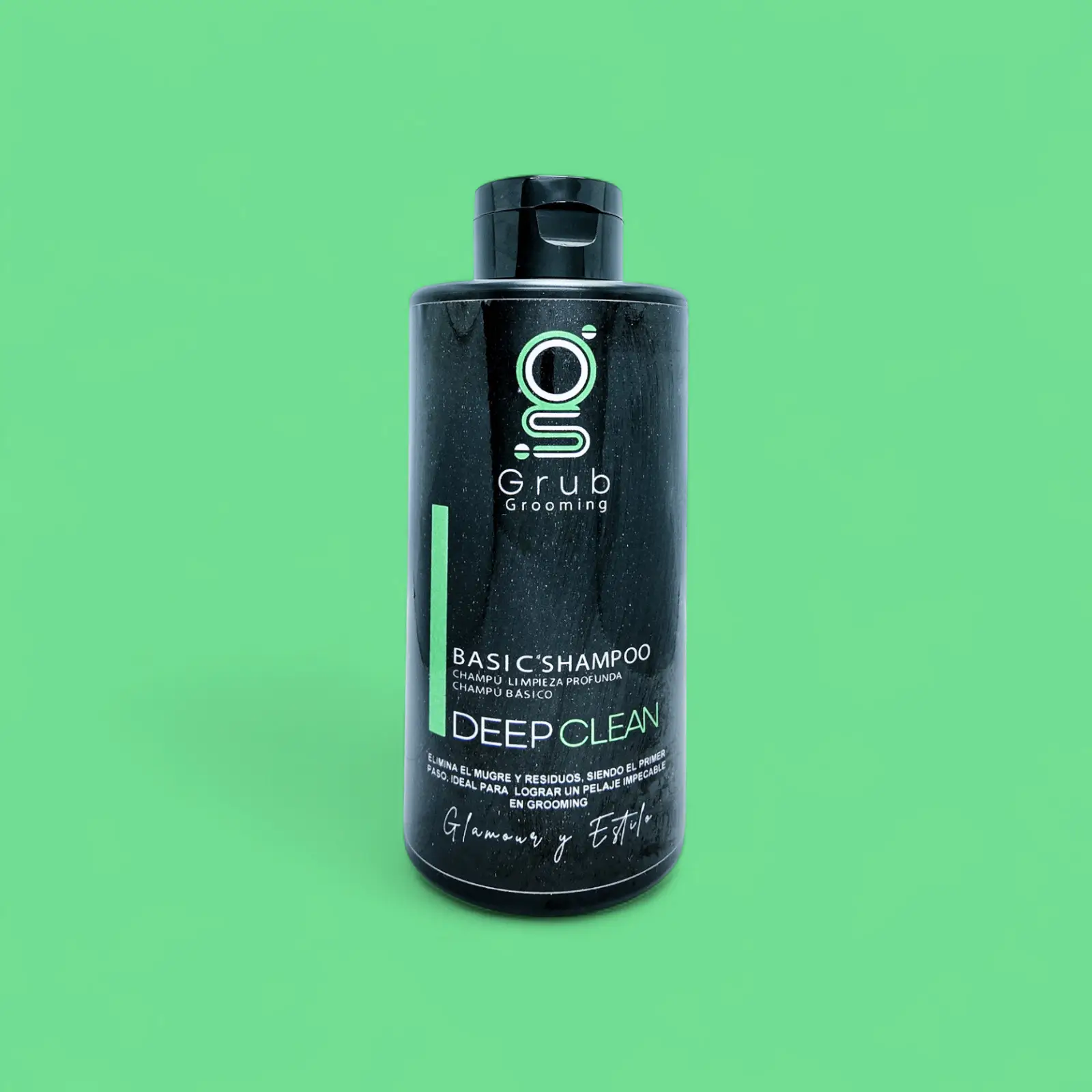Botella de 1.000 mL del champú básico desengrasante Deep Clean de GRUB Grooming. Diseñado para groomers profesionales que buscan resultados visibles desde el primer uso. Fórmula con aceites naturales que elimina mugre y residuos eficazmente.