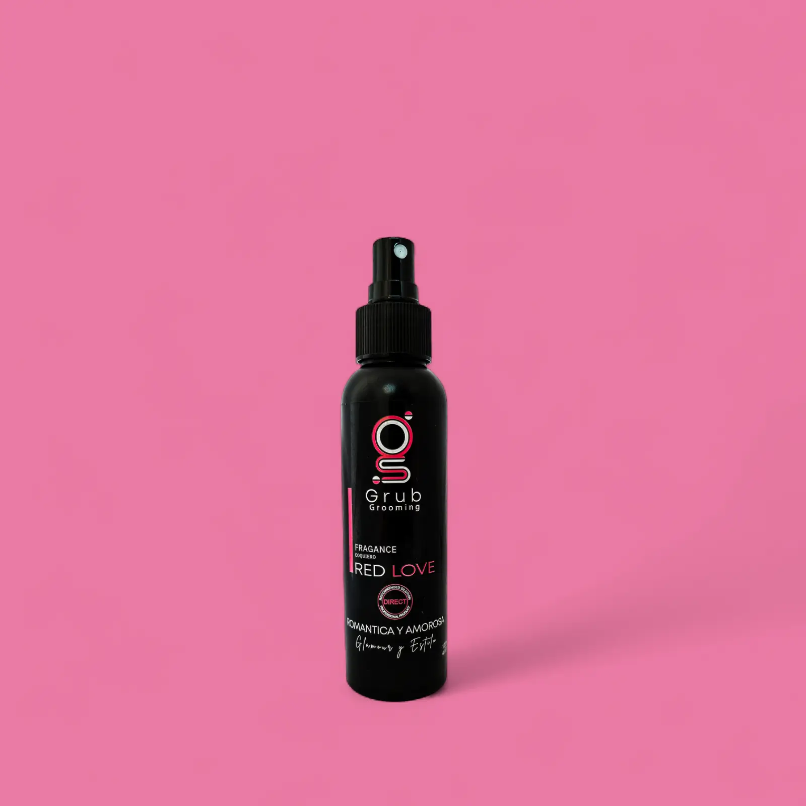 Fragancia Essence Red Love de GRUB Grooming en botella de 120 mL. Perfume romántico y amoroso ideal para uso personal o como muestra. Glamour y Estilo.