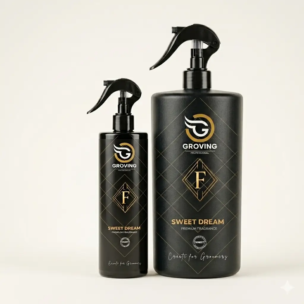 Línea de fragancia premium Sweet Dream de Groving Professional para el toque final en peluquerías caninas.