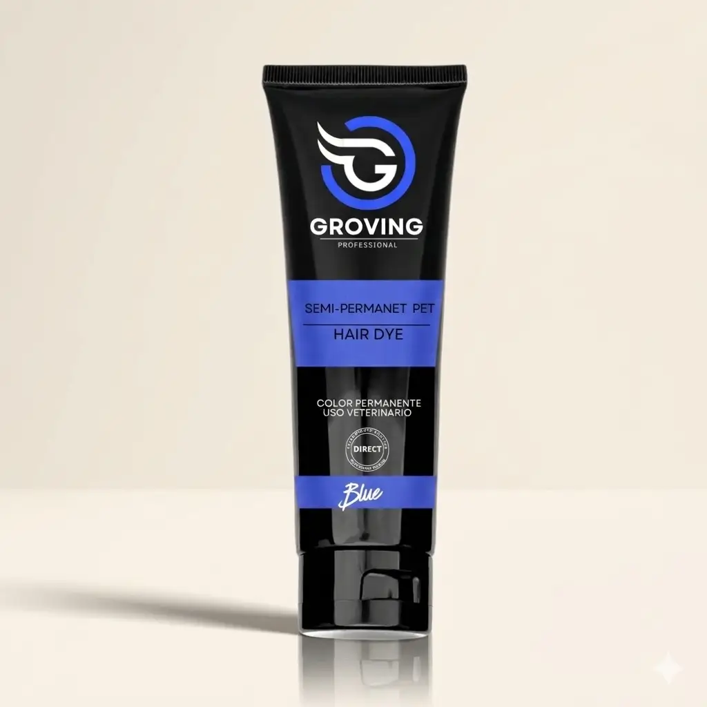 Tinte azul intenso Fantasy Blue de Groving Professional para diseño creativo en pelajes claros.