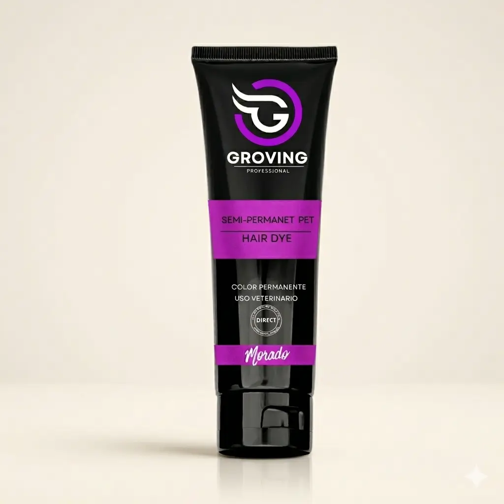 Tinte morado intenso Groving Professional para diseños creativos de alta gama en peluquería canina.